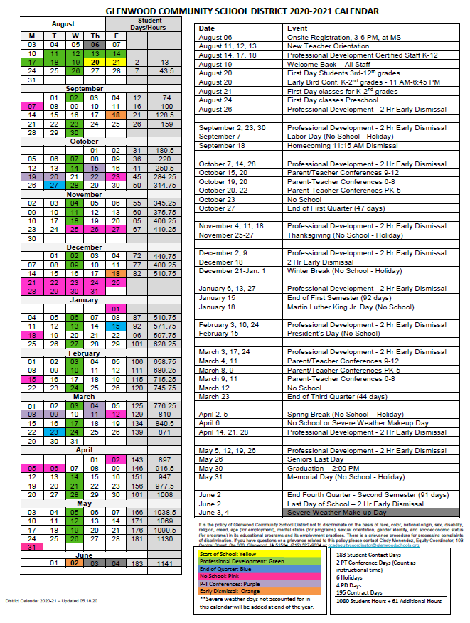 GCSD 2020-21 School Calendar